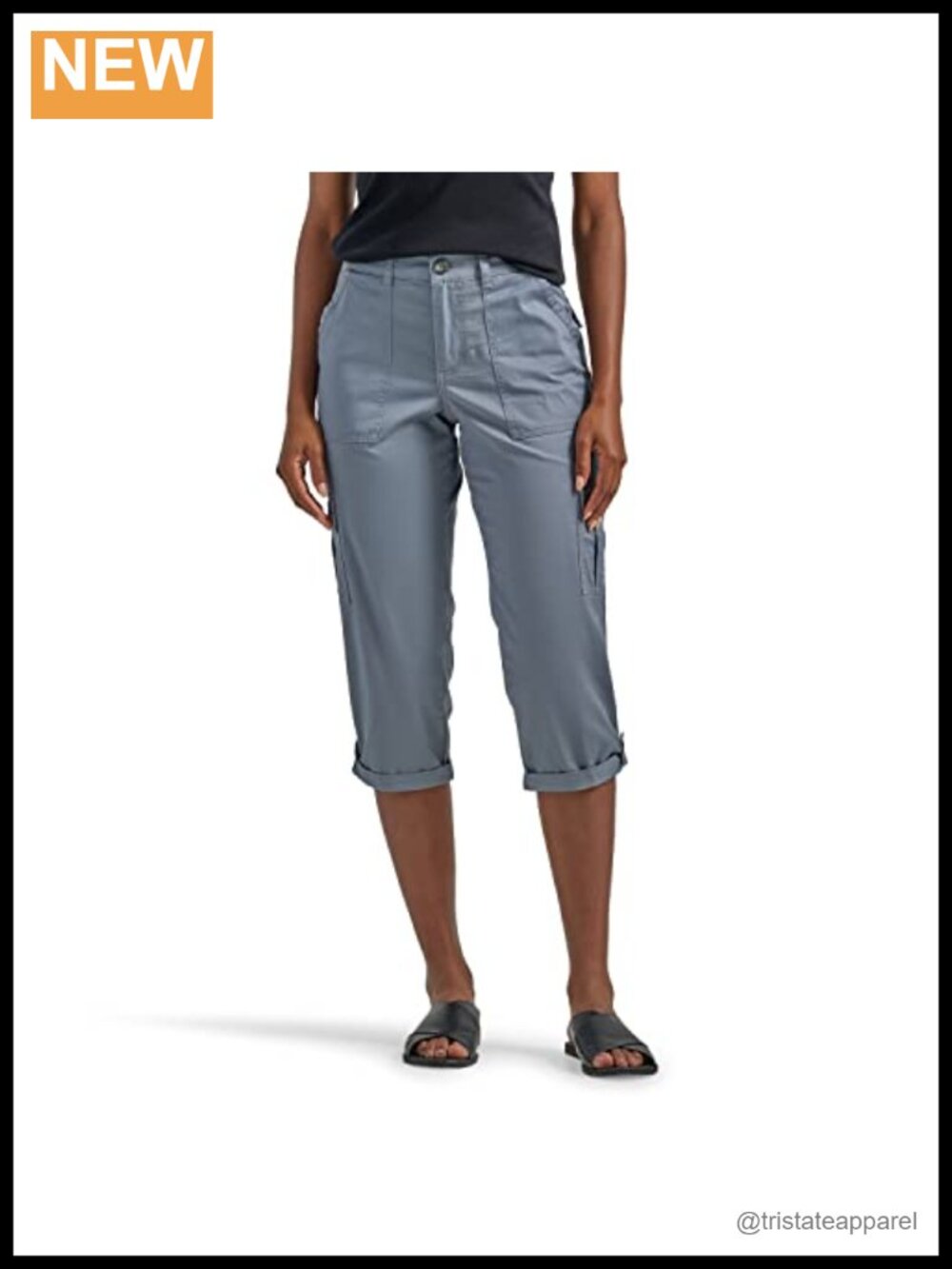 Relaxed Fit Cargo Capri Pants Mid Rise Flex Waistband Casual